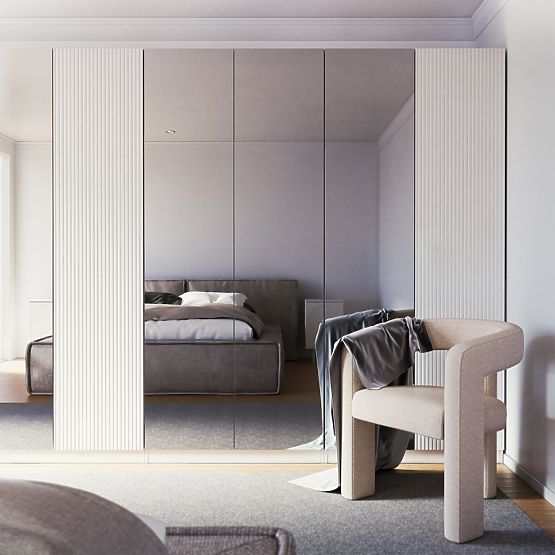 Četverokrilni ormar Neroli, ogledalo/jednostavni utori, bijela