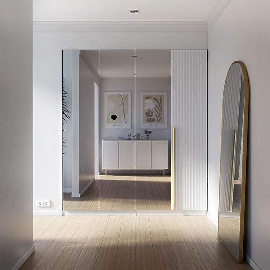 Četverokrilni ormar Neroli, ogledalo/jednostavni utori, bijela