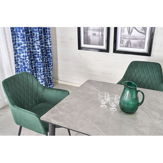 CHARLES sklopivi stol, ploča - sivi mramor, noge - crne