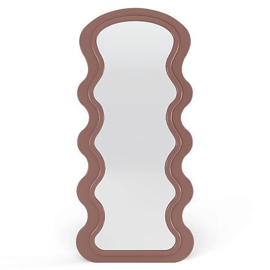 Dekorativno viseće ogledalo u drvenom okviru Vale 177x75 cm, valovito, organski oblik, mocha mo