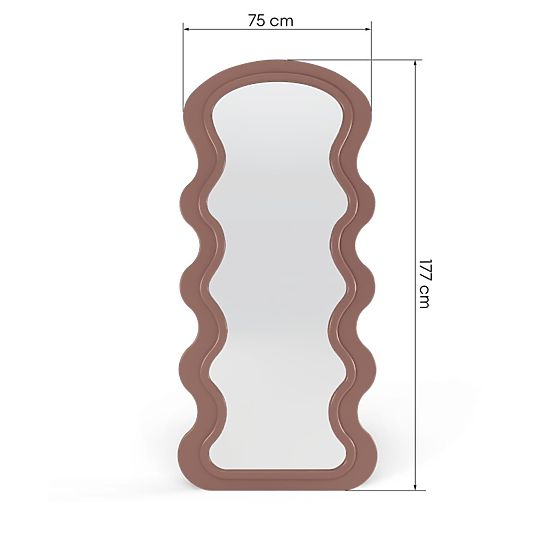 Dekorativno viseće ogledalo u drvenom okviru Vale 177x75 cm, valovito, organski oblik, mocha mo