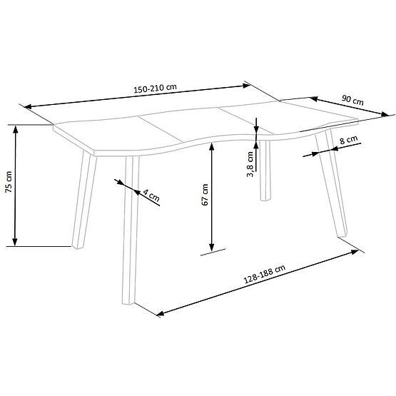 DICKSON 2 proširivi stol 150-210/90 cm, ploča - prirodna, noge - crne (2p=1ks)