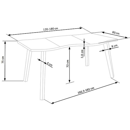 DICKSON sklopivi stol 120-180/80 cm, ploča - prirodna, noge - crne (2p=1ks)