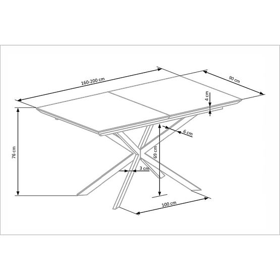 DIESEL proširivi stol ploča - bijeli mramor / tamno siva, noge - crne (2p=1ks)