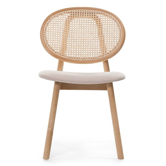 Drvena stolica Monet s bečkim pletivom, ratan, velur, prirodna/svijetlosmeđa
