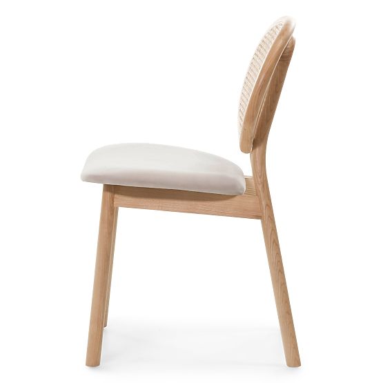 Drvena stolica Monet s bečkim pletivom, ratan, velur, prirodna/svijetlosmeđa