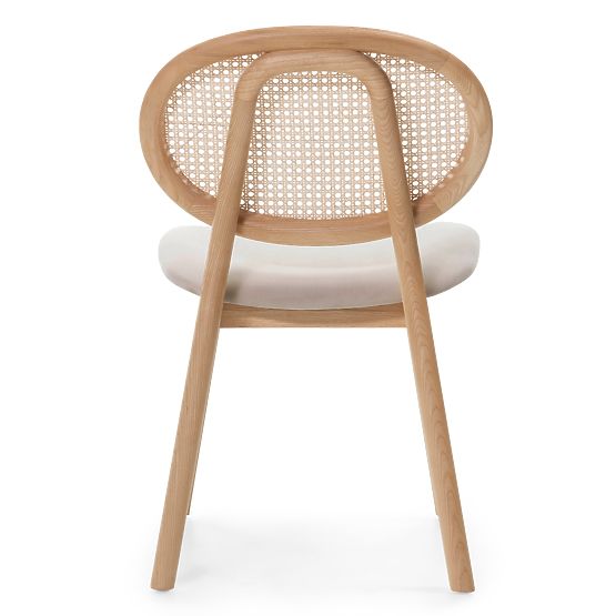 Drvena stolica Monet s bečkim pletivom, ratan, velur, prirodna/svijetlosmeđa