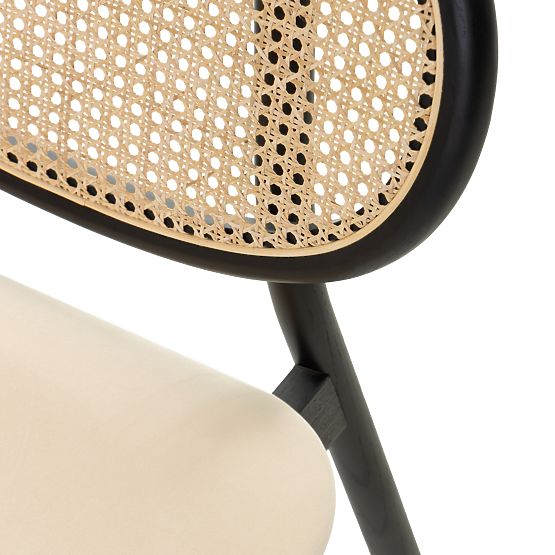 Drvena stolica Monet s bečkom pletenicom, ratan, baršun, crna/bež