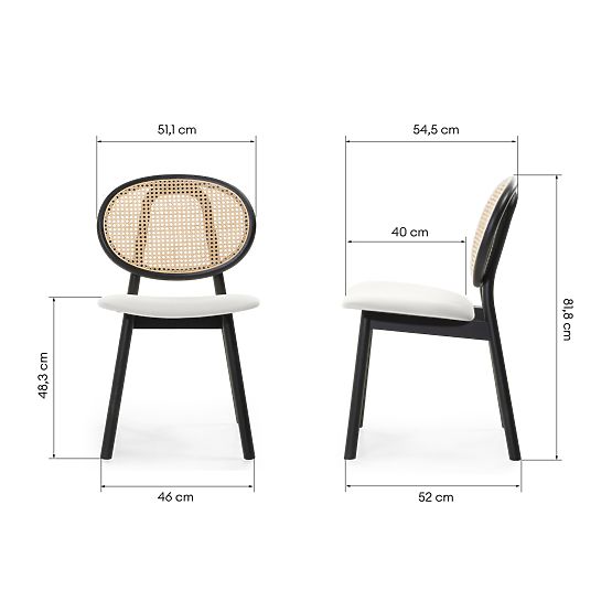 Drvena stolica Monet s bečkom pletenom, ratan, baršun, crna/ecru