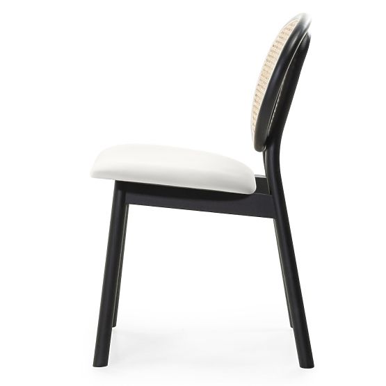 Drvena stolica Monet s bečkom pletenom, ratan, baršun, crna/ecru