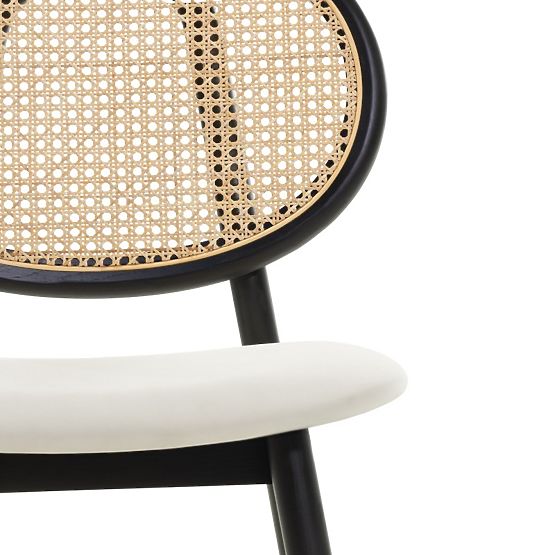 Drvena stolica Monet s bečkom pletenom, ratan, baršun, crna/ecru