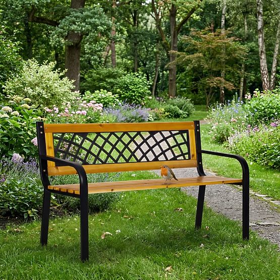 Drvena vrtna klupa s rešetkastim naslonom 118x52 cm park MultiGarden