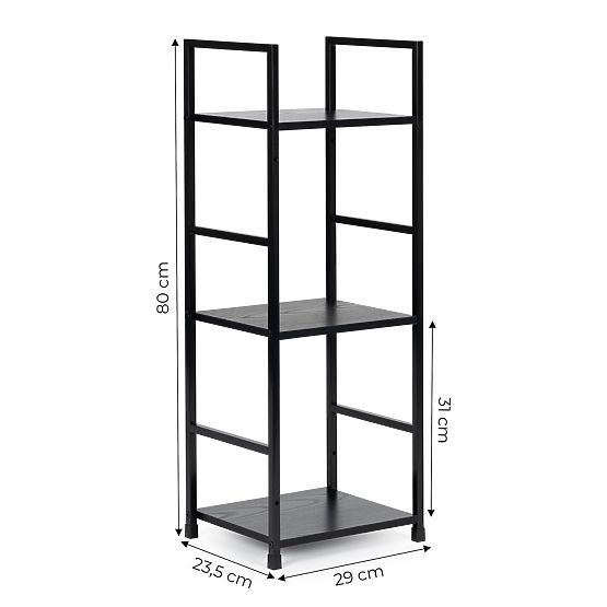 Drveni moderni regal s metalnim okvirom LOFT 3 police crni