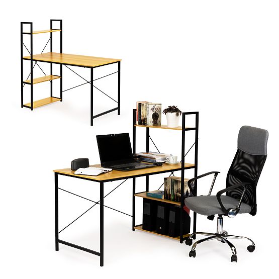 Drveni računalni stol s policama u loft stilu