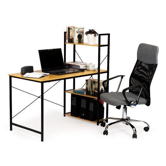 Drveni računalni stol s policama u loft stilu