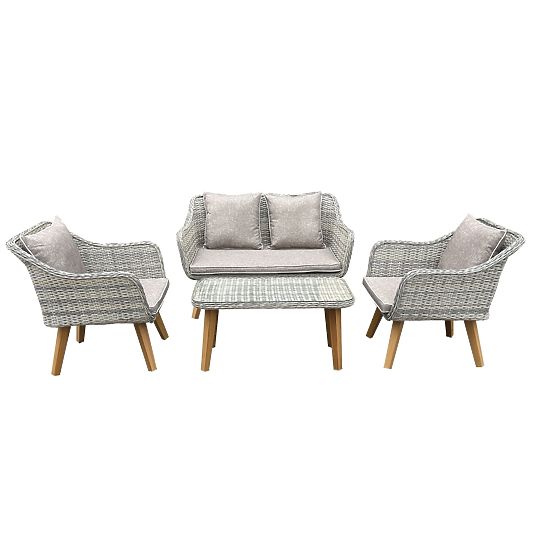 Elegantan vrtni set od tehnoratana (2 x udobna fotelja, sofa + stol) LARGO siva neujednačena