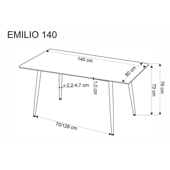 EMILIO 140 stolna ploča - bijeli mramor, noge - crne (2p=1ks)