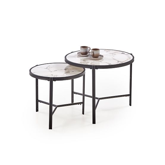 FATIMA set 2 klupa, bijeli mramor / crna (1p=1kom)