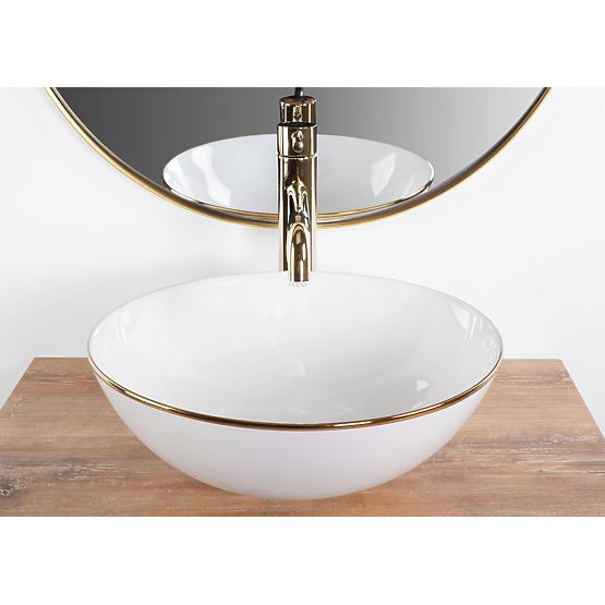 Keramički umivaonik za ploču Stella bijeli sa zlatnim rubom