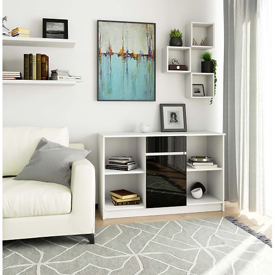 KOMODA B-17 120 cm 1 LADICA 1 VRATA PK BIJELA / CRNI SJAJ