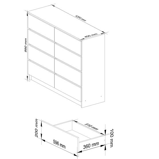 KOMODA K 120 cm 8 LADICA PK HRAST SONOMA