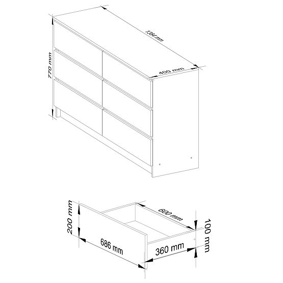 Komoda K 140 cm 6 ladica PK bijela-grafit siva