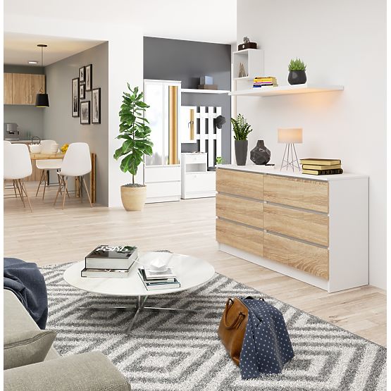 KOMODA K 140 cm 6 LADICA PK BIJELA / SONOMA