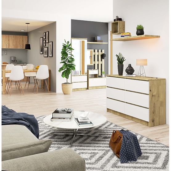 KOMODA K120 6 LADICA CLP HRAST ARTISAN / BIJELA