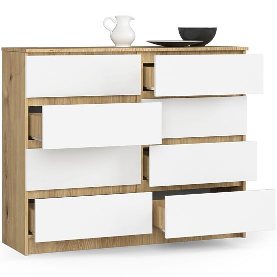 KOMODA K120 8SZ CLP PK HRAST ARTISAN / BIJELA