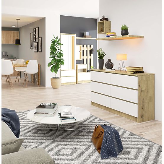 KOMODA K140 6SZ CLP HRAST ARTISAN / BIJELA