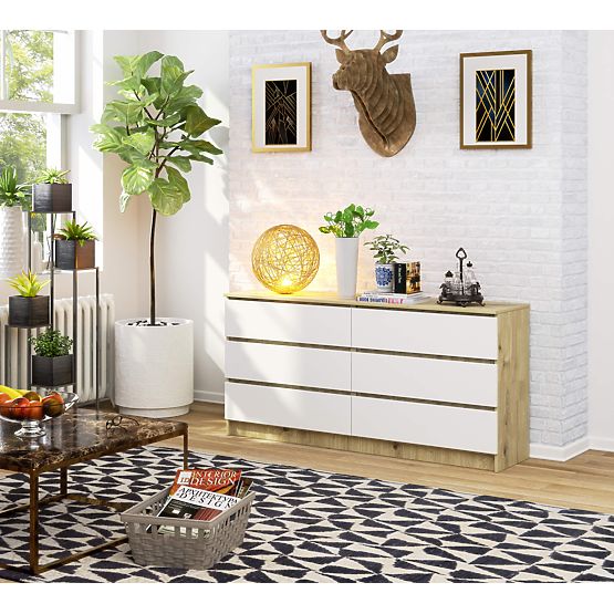 KOMODA K160 6SZ CLP HRAST ARTISAN / BIJELA