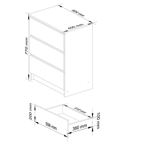 KOMODA K60 3 LADICE CLP BIJELA / SONOMA