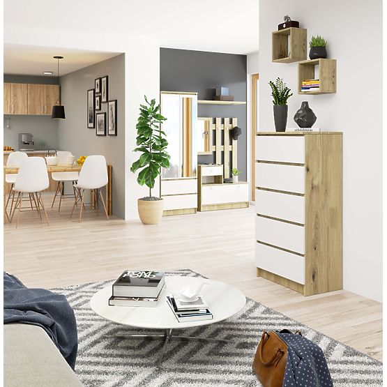 KOMODA K60 5SZ CLP PK HRAST ARTISAN / BIJELA