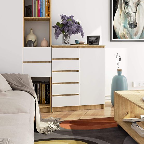 KOMODA K80 1D 5SZ PK HRAST ARTISAN / BIJELA