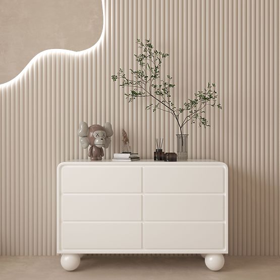 Komoda s ladicama Lauria 130 cm, bijela, zaobljena, kuglaste noge