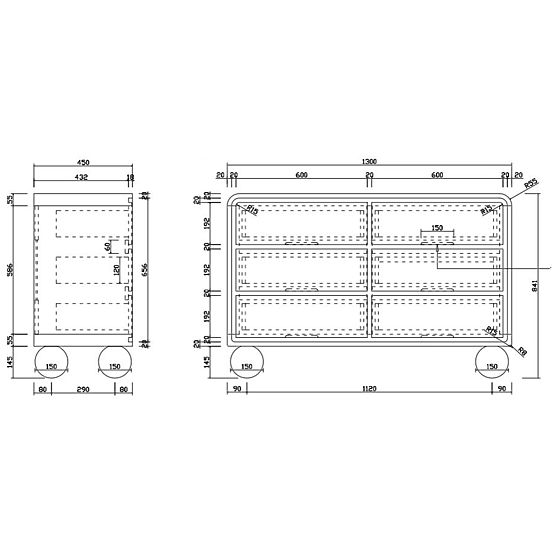 Komoda s ladicama Lauria 130 cm, bijela, zaobljena, kuglaste noge