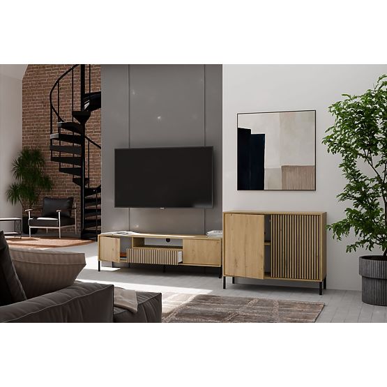 Komoda s rebrastim prednjim dijelom Ormarić KAMARO 2D Slim / Glatki DUB ARTISAN Letvice