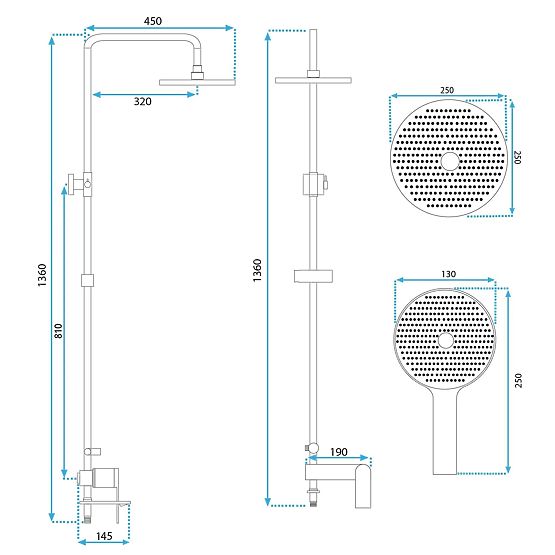 Komplet tuša Rea Veneta Zlatni Četkani