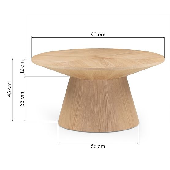 Konferencijski stol Dalarna, 90 cm, okrugli, prirodni hrastov furnir