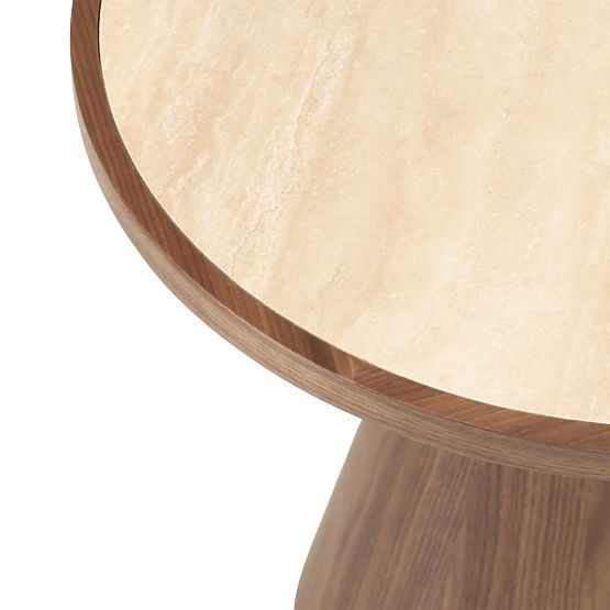 Konferencijski stolić Kyoto 80 cm, okrugli, travertin/orah