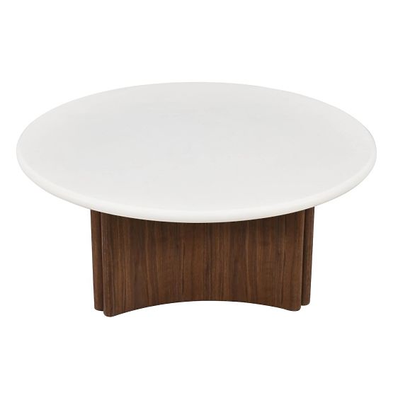 Konferencijski stolić Marlo 80 cm, krem bijela/orah, mikrocement