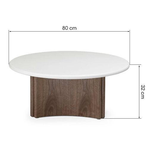 Konferencijski stolić Marlo 80 cm, krem bijela/orah, mikrocement