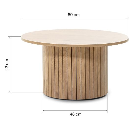 Konferencijski stolić Remigio 80 cm, okrugli s letvicama, hrast