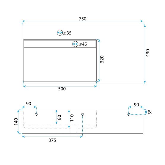 Konglomeratni umivaonik Archi 75 CM Sivi mat