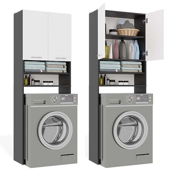 Kupaonski Ormar iznad Perilice POLA DK ANTRACIT BIJELA Regal Stup 180X64X30