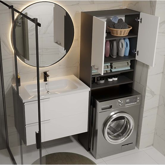 Kupaonski Ormar iznad Perilice POLA DK ANTRACIT BIJELA Regal Stup 180X64X30