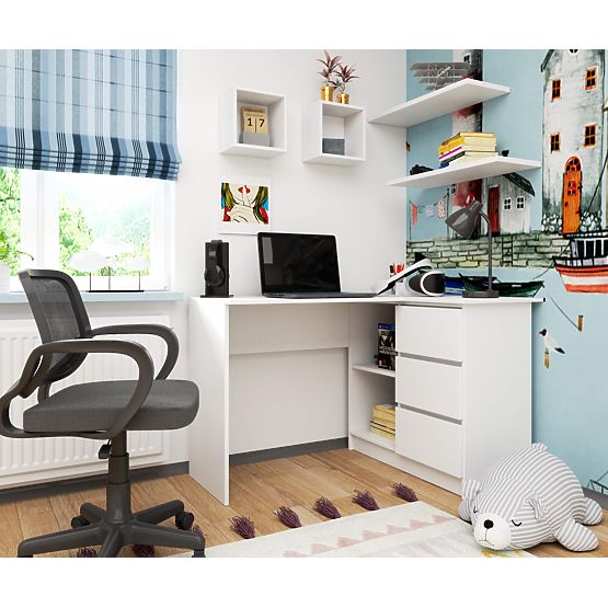 KUTNI STOL B16 124 cm DESNI 3 LADICE BIJELI