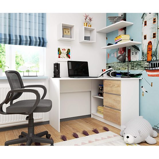 KUTNI STOL B16 124 cm DESNI 3 LADICE PK BIJELA / SONOMA