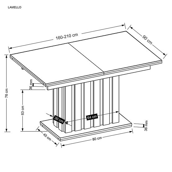 LAMELLO proširivi stol 160-210/90 cm hrast artisan/crni