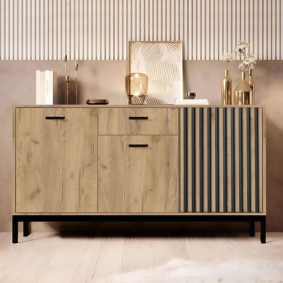 LAMINO KM-1 komoda hrast craft/crna, noge: crna
